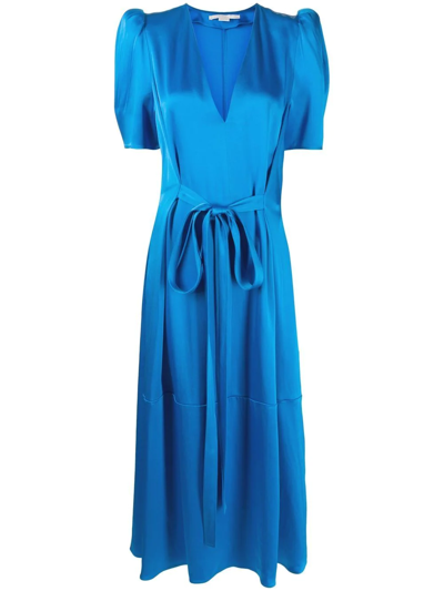 Stella Mccartney Belted Satin Midi Dress In Blau