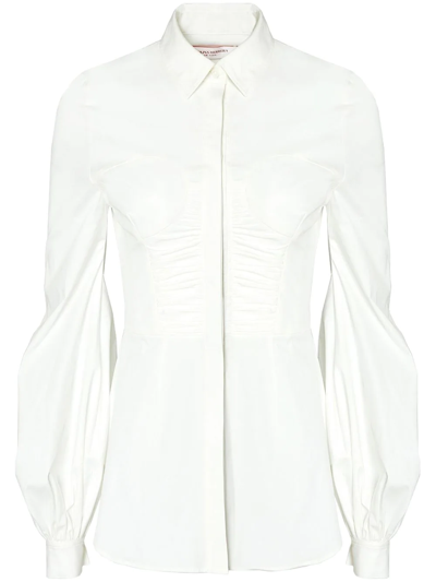Carolina Herrera Ruched-detail Long-sleeved Blouse In Weiss
