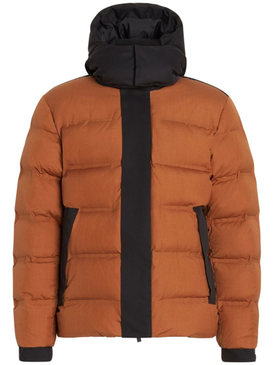 Zegna Padded Hooded Down Jacket In Brown
