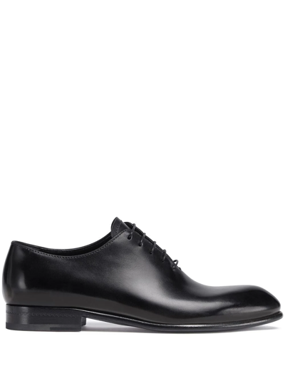 Zegna Men's Black Hand-buffed Leather Vienna Evening Wholecut Oxford Shoes