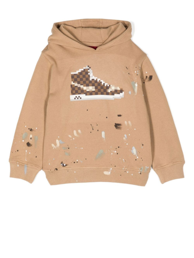 Mostly Heard Rarely Seen 8-bit Kids' Checker Louis Printed Hoodie In Braun