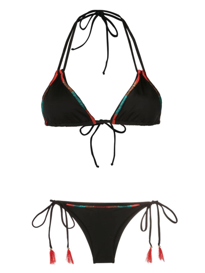 Brigitte Embroidered Halterneck Bikini In Black