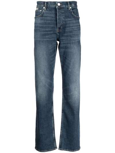 Frame Low-rise Straight Jeans In Blau