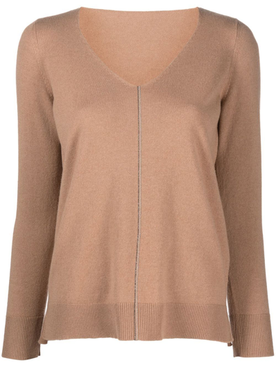 Le Tricot Perugia V-neck Long-sleeved Jumper In Nude