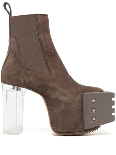 Rick Owens Platform Leather Boots In Brown