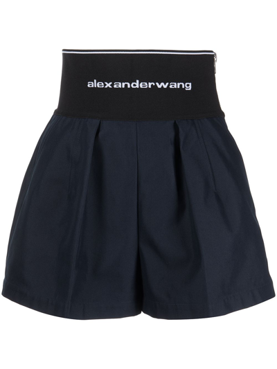 Alexander Wang Logo-waist Pleat-detail Shorts In After Dark