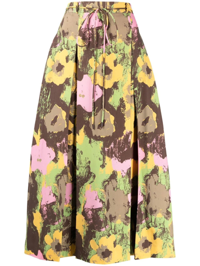 Rejina Pyo Tied-waist Floral-print Skirt In Brown