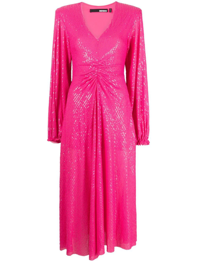 Rotate Birger Christensen Sequined Stretch-mesh Midi Dress In Pink