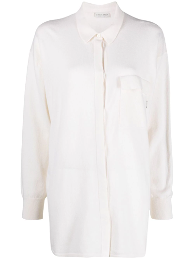Le Tricot Perugia Long-sleeve Fine-knit Shirt In Weiss
