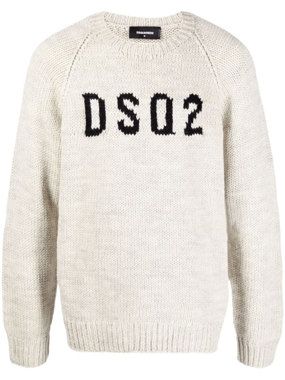 Dsquared2 Intarsia Knit-logo Crew Neck Jumper In Multi-colored