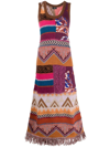 Etro Artisan Patchwork Sleeveless Knit Maxi Dress In Braun