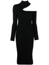 Tom Ford Cutout Ribbed Wool-blend Turtleneck Midi Dress In Schwarz