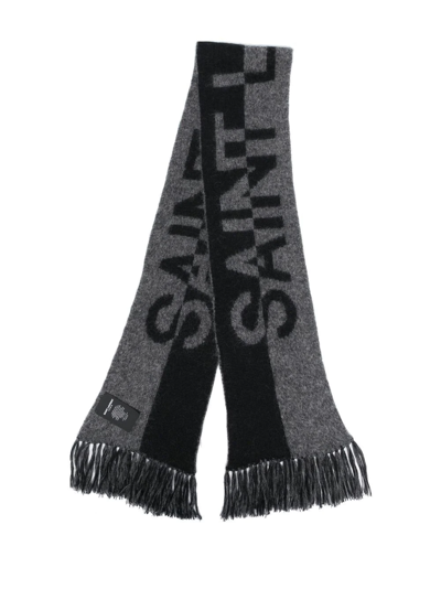 Saint Laurent Intarsia-knit Logo Scarf In Schwarz