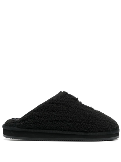 Polo Ralph Lauren Chunky Embroidered Slippers In Black