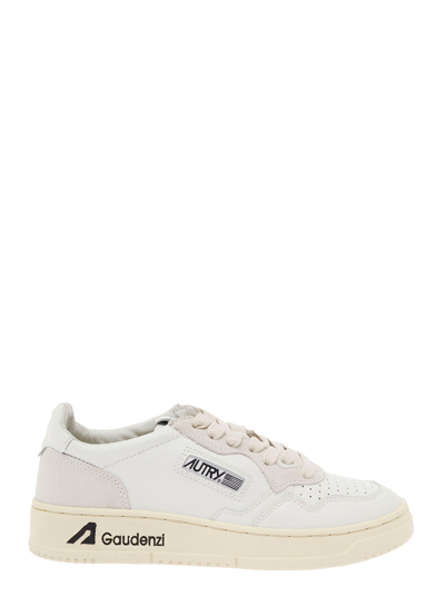 Autry Medalist Low' White Sneakers With Suede Inserts And Logo Print On Platform In Leather
