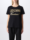 Moschino Couture T-shirt With Golden Logo Lettering In Black