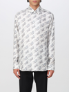 Fendi Logo Chain Print Silk Shirt In White