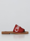 Chloé Woody Flat Logo Ribbon Slide Sandals In Clay Color