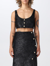 Ganni Sparkly Button-front Crop Top In Black