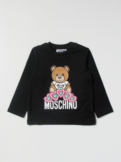 Moschino Baby Babies' T-shirt With Teddy Hearts Print In Black