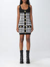 Balmain Hounstooth Knitted Minidress With Logoed Buttons In Black