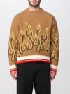 Palm Angels Striped Intarsia Virgin Wool Sweater In Beige