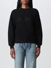 Saint Laurent Embroidered Logo Crew-neck Sweatshirt In Black