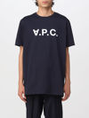 Apc A.p.c. Men Blue Crewneck T-shirt With Logo On The Front In Cotton Man In Blue