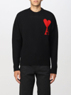 Ami Alexandre Mattiussi Crewneck Sweater With Contrasting Logo Inlay In Black