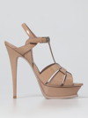 Saint Laurent Tribute Pink Sandals With Stiletto Heel And Cassandre In Leather Woman In Nude