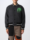 Jw Anderson Graphic-embroidered Boxy-fit Wool-blend Varsity Jacket In Grey