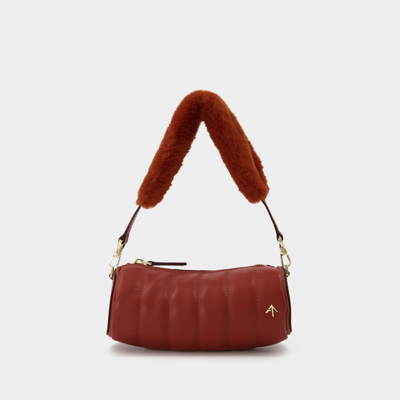 Manu Atelier Mini Padded Cylinder Faux-fur Shoulder Bag In Red