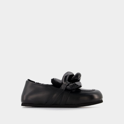 Jw Anderson Closed Back Leather Chain Loafers In Black
