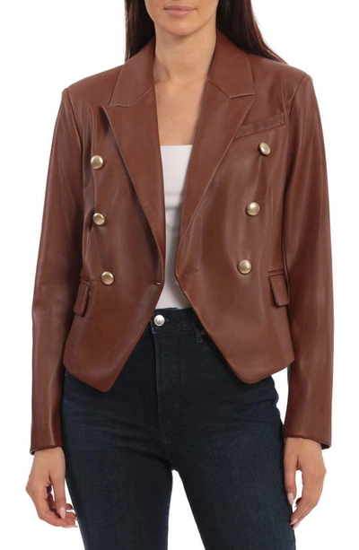 Avec Les Filles Double Breasted Faux Leather Blazer In Sienna