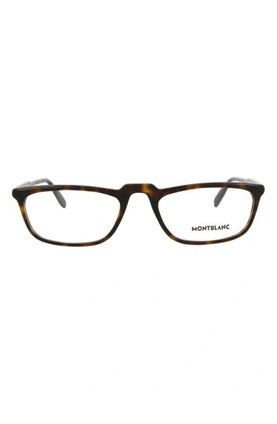 Montblanc 54mm Square Nose Bridge Optical Glasses In Havana Havana Transparent