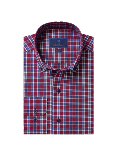 David Donahue Fusion Plaid Poplin Button-up In Merlot