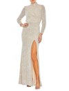 Mac Duggal Metallic Lace-up Gown In Silver