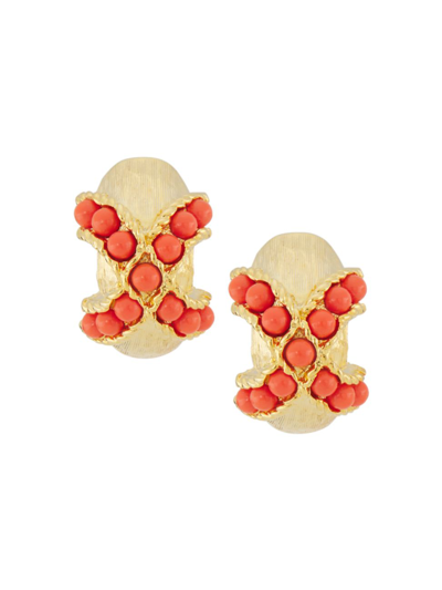 Kenneth Jay Lane Women's Coral X 22k Gold-plated & Resin Hoop Earrings In Gold Coral