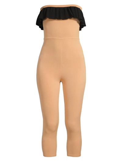 Victor Glemaud Strapless Ruffle Jumpsuit In Tan