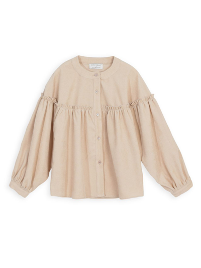 Mini Molly Kids' Girl's Woven Button-front Shirt In Beige