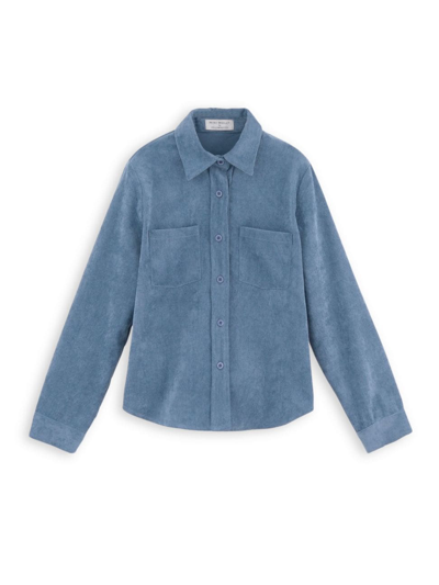Mini Molly Kids' Girl's Button-front Woven Shirt In Denim Blue