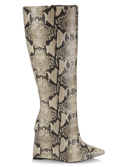 Schutz Asya Crocodile-embossed Leather Wedge Boots In Natural Snake