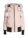 Moose Knuckles Debbie Shearling Trimmed Hooded Bomber Jacket In Pink