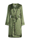 Morgan Lane Rhea Belted Grosgrain-trimmed Floral-print Satin Robe In Green Envy