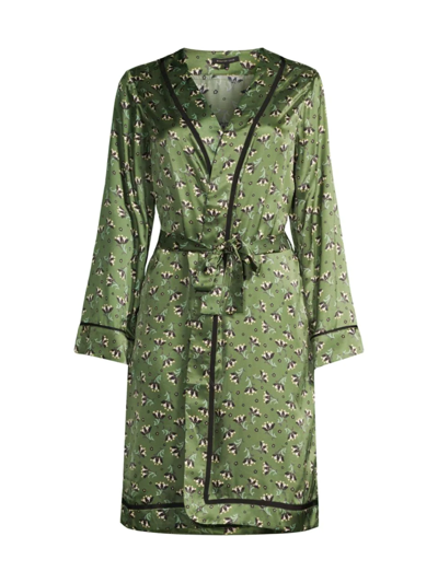 Morgan Lane Rhea Belted Grosgrain-trimmed Floral-print Satin Robe In Green