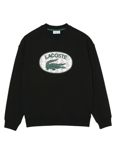 Lacoste Mens Loose Fit Branded Monogram Print Sweatshirt In In Black