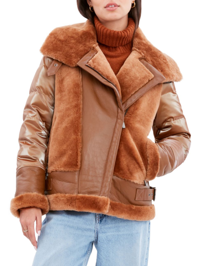 Dawn Levy Women's Mel Mixed Leather & Shearling Down Moto Jacket In Caramel