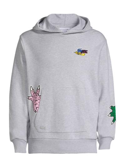 Lacoste Comic Printed Hooded Sweatshirt In Grey