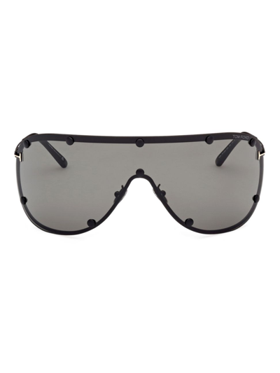 Tom Ford 70mm Shield Metal Sunglasses In Black Smoke