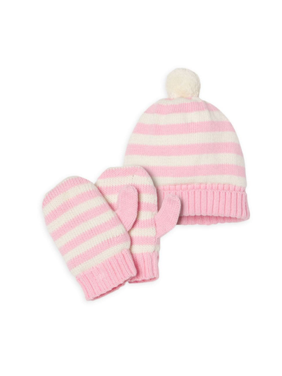 Classic Prep Kids' Women's 2-piece Stripe Cole Winter Hat & Mittens Set In Lilly Pink
